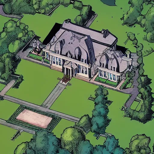 Image similar to aerial view of the x - mansion, by jim lee