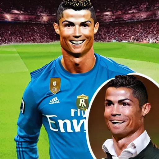 Prompt: cristiano ronaldo with carlos cabello rey head