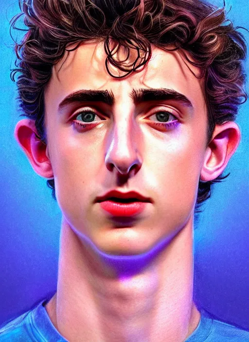 Prompt: hyperrealistic close-up TIMOTHEE CHALAMET as a Pleiadian! highly detailed concept art eric zener elson peter cinematic hard blue lighting high angle hd 8k sharp shallow depth of field, inspired by David Paul Cronenberg and Zdzisław Beksiński