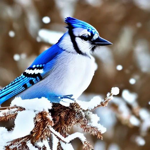 Image similar to blue jay feather covered in snow, falling, circular profile picture