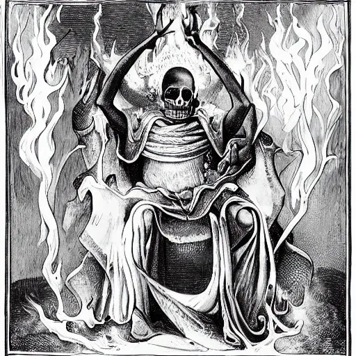 Image similar to death of the old king burning into alchemical ash