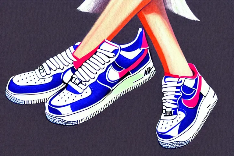 Image similar to a ultradetailed painting of a stylish woman laying on the ground, she is wearing nike air force 1 sneakers, trending on artstation