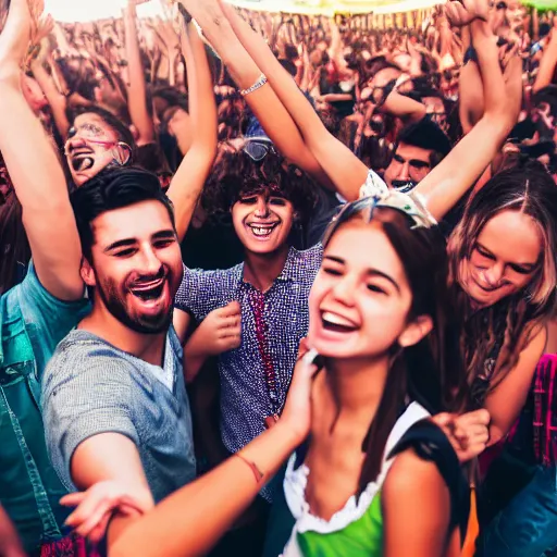 Image similar to young people having a good time at a festival. Very detailed Foto.