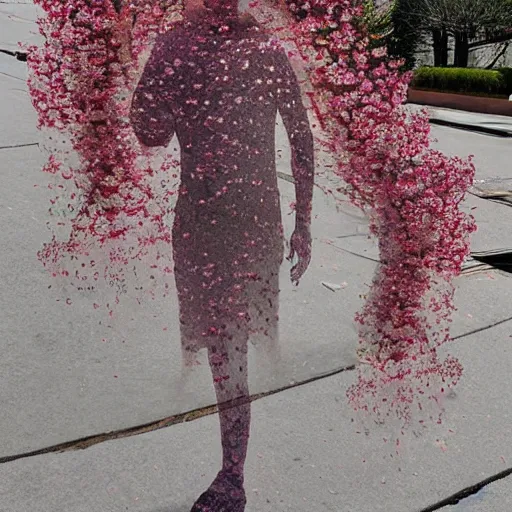 Prompt: glass figure in the shape of cherry blossoms shattering as real flowers start to bloom from the cracks, ultra - realistic, 3 d by farid ghanbari, elegant, beautiful