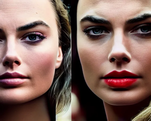 Image similar to a beautiful mix of margot robbie and gal gadot, hyper realistic face, beautiful eyes, cinematic, long shot, hyper detailed, 8 5 mm photograph, 8 k resolution, film still, sharp lens, wide lens