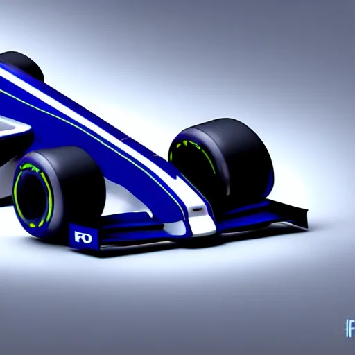 Prompt: futuristic F1 car designed by Apple, white studio light, dark blue and grey, octane render