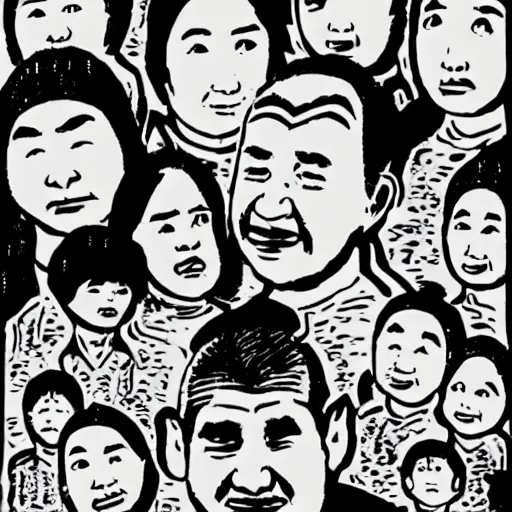 Prompt: uyghur Uighur family in a prison, organ harvesting, in the style of daniel johnston and outsider art, 4k, line brush, minimal, overlaid with chinese adverts