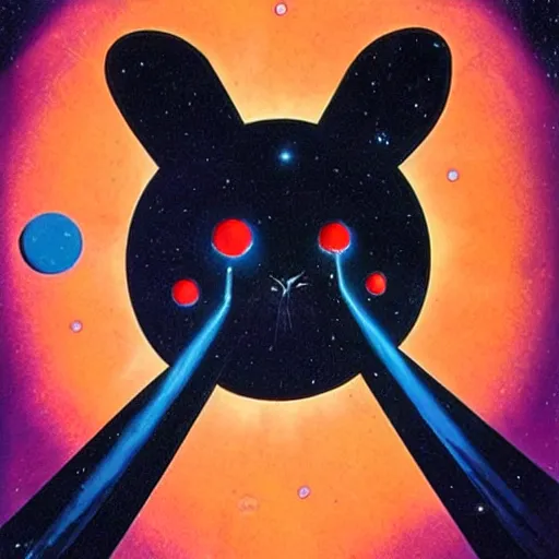 Image similar to A rabbit full of hope, looking for a black hole in an infinite time loop by Vincent Di Fate