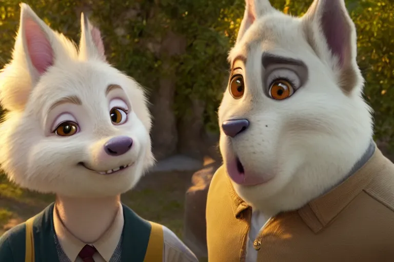 Prompt: a film still from zootopia main character portrait anthro anthropomorphic albino german shepard head animal person fursona pixar and disney animation, sharp, rendered in unreal engine 5, anime key art by greg rutkowski, bloom, dramatic lighting