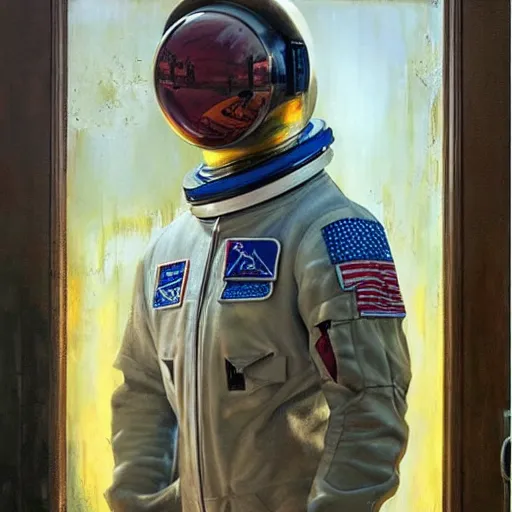 Image similar to diego dayer, hyperrealistic surrealism, award winning masterpiece with incredible details, a surreal vaporwave painting of door leading to nowhere, mirrors everywhere, highly detailed, astronaut