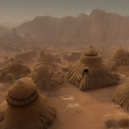 Image similar to a distant desert village, artstation, cgsociety