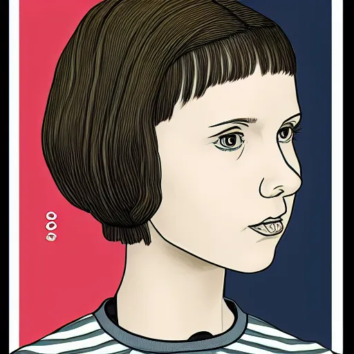 Image similar to a detailed portrait of millie bobby brown in the style junji ito, 8k, ornate, intricate