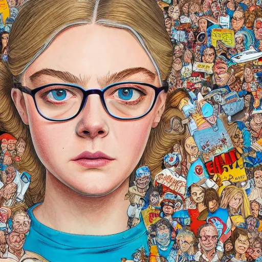 Prompt: professional painting of Elle Fanning in the style of Geof Darrow, head and shoulders portrait, symmetrical facial features, smooth, sharp focus, illustration, intricate, stormy weather, extremely detailed masterpiece,