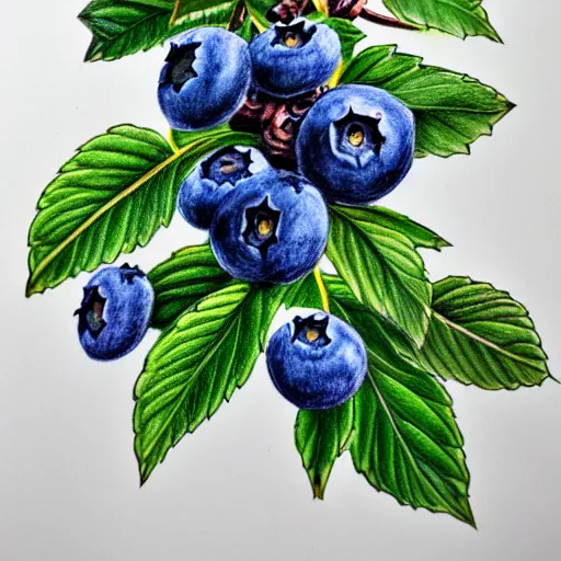 Image similar to drawing of blueberry bush. Traditional art. Rustic. Nordic. 4K. Trending on artstation. Detailed Bushy. Nature. Artistic.