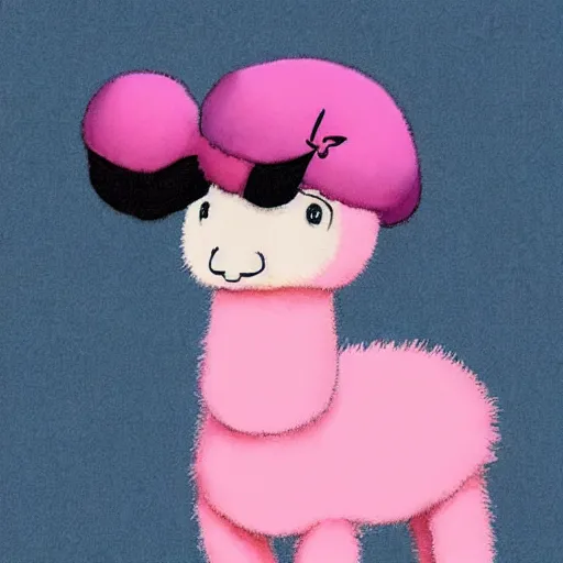 Image similar to pink alpaca wearing a tuxedo by Hayao Miyazaki and Tsubaki Izumi, beautiful, colorful