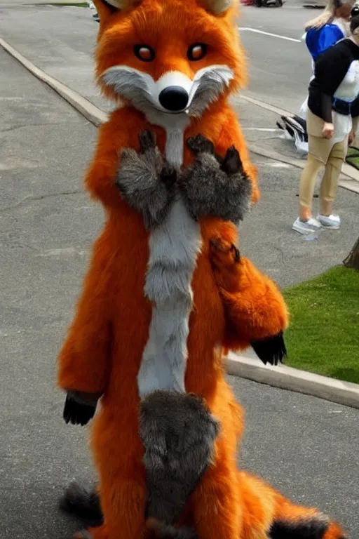 Image similar to an anthropomorphic fox, fursuit!!!!, cosplay