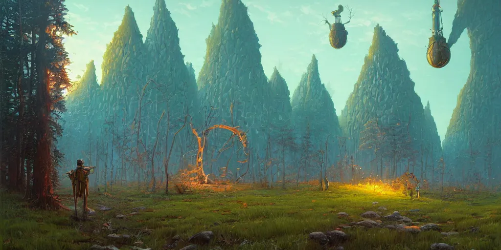 Image similar to A fantasy painting of a beautiful fantasy environment by michael whelan and simon stålenhag