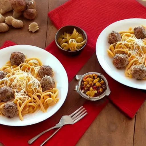 Image similar to pasta and meatballs shaped into a living room set