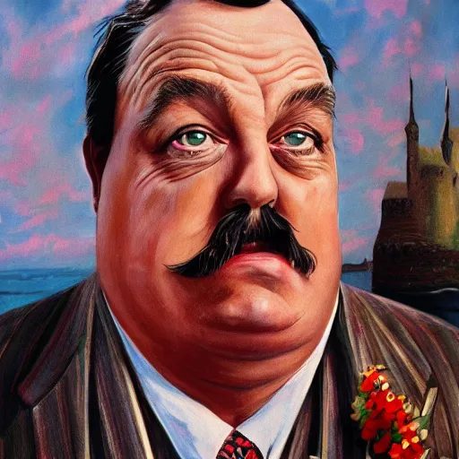 Image similar to mr. creosote, in the style of terry gilliam, detailed, 4 k