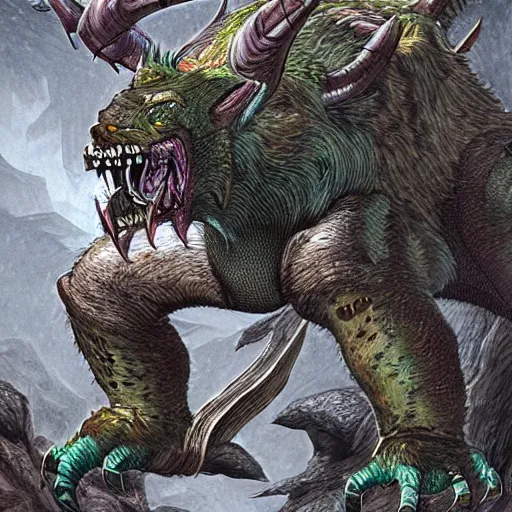 Prompt: hodag, dungeons and dragons illustration