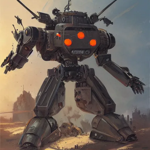 Prompt: combat mecha by boris groh, brian despain, gerald brom