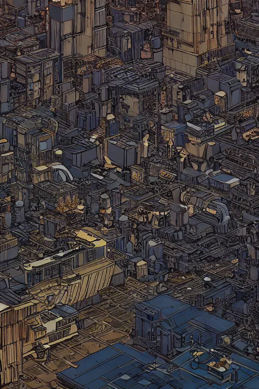 Prompt: gold and silver tones, cybernetic village on the outskirts of the universe, style of moebius, james jean, mcbess, cinematic, low detail, award winning, 8 k photorealistic