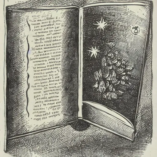 Prompt: page of book with magic spells and illustrations