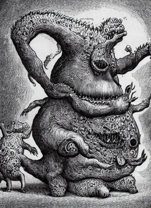 Prompt: a long monster attached to a fat monster, both are deformed and have inside them mathematicians who know a lot about activation functions, surreal cosmic horror bizarre conceptual art