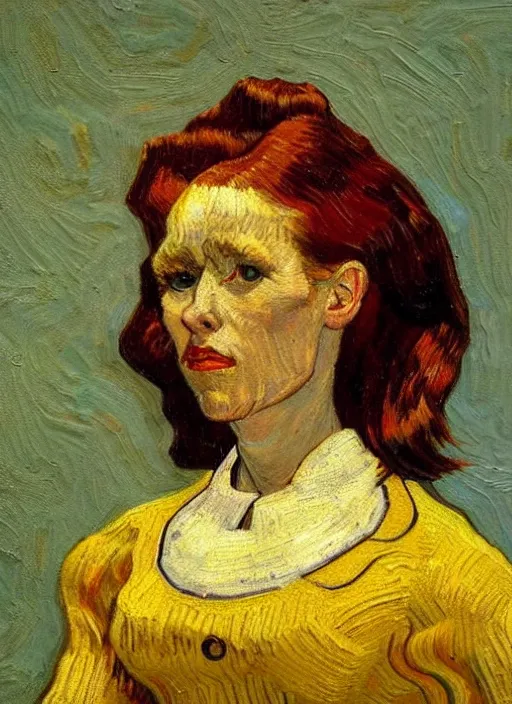 Image similar to lifelike oil painting portrait of belle by van gogh