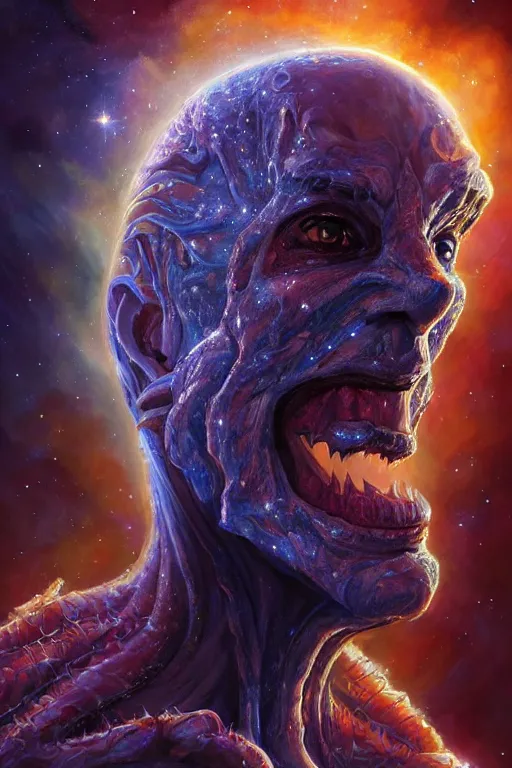 Prompt: beautiful oil painting with high detail of a wise Space ent made of stars and plasma, hybrid from dungeons and dragons and art direction by James Cameron ;by artgerm; wayne reynolds art station; cinematic quality character render; low angle; ultra high quality model; production quality cinema model; surreal jaw