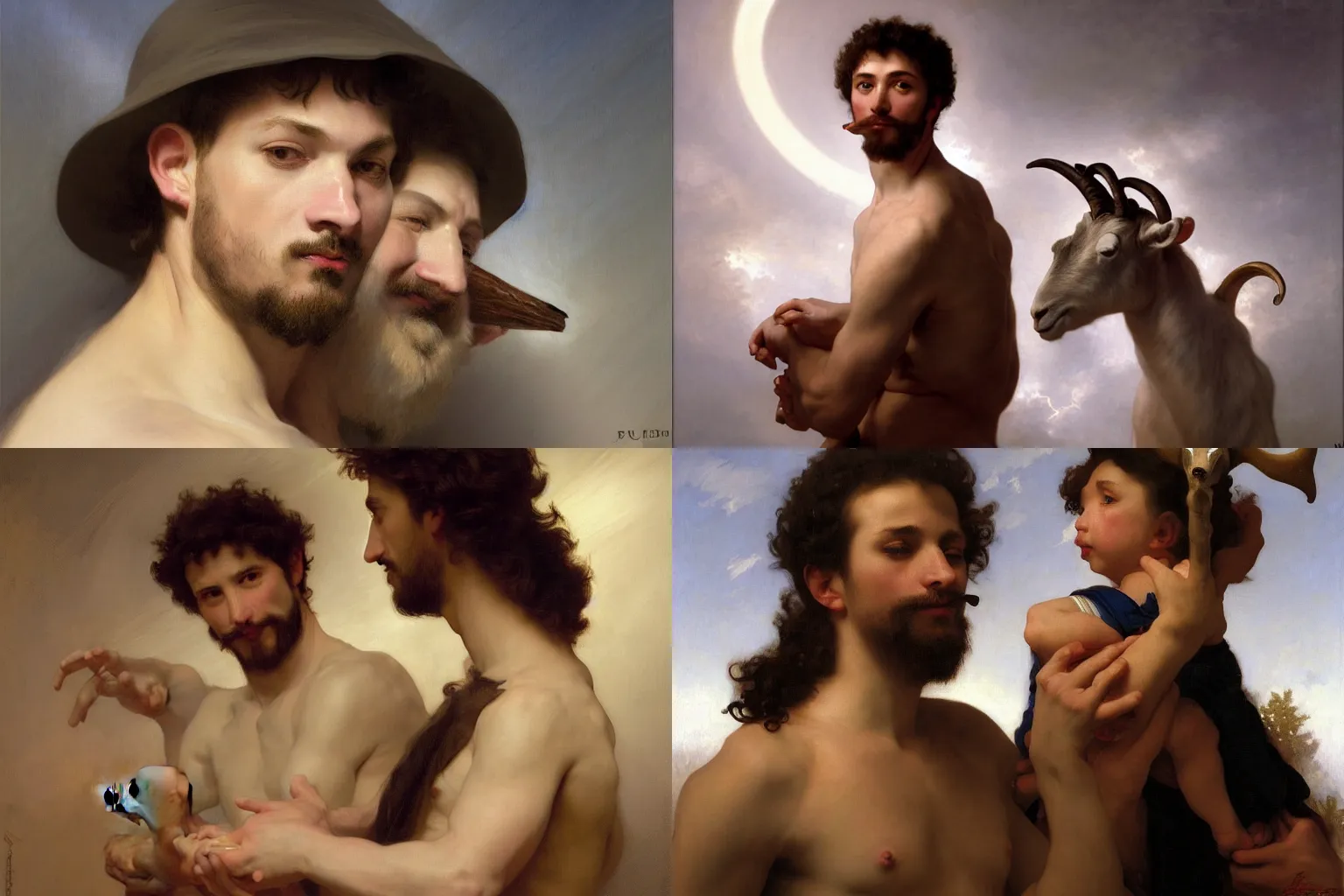 Prompt: portrait of a man with goat horn, front view, god rays, studio lighting, by bouguereau, by Peter Paul Rubens, by Luis Ricardo Falero, by Brom, fantasy character, detailed illustration, hd, 4k, digital art, concept art, trending on artstation