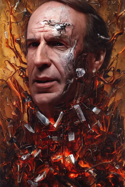 Prompt: uhd hyperrealistic photorealisitc hyperdetailed detailed saul goodman head exploding, puking blood, screaming, with sparking circuits, studio lighting, by ayami kojima amano karol bak, greg hildebrandt and mark brooks