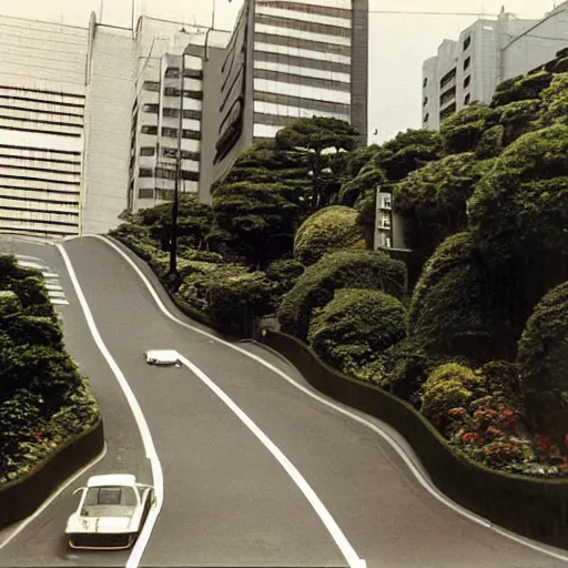 Prompt: Tokyo's Lombard Street In 1975, Kodachrome photo