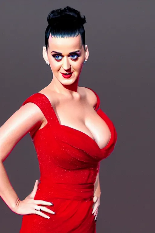 Image similar to katy perry in a red dress, realistic portrait, symmetrical, highly detailed, smooth, sharp focus, movie screencap, 4 k photography