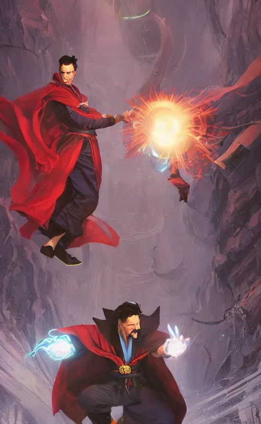 Image similar to the third first image on the scattered absurdity server, dr strange and dr seuss, very pretty, photorealistic, portal hopping and time warping with reckless abandon, by Greg rutkowski