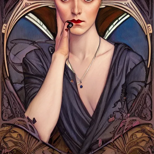 Image similar to an art nouveau, ( streamline moderne ), multi - ethnic and multi - racial portrait in the style of charlie bowater, in the style of donato giancola, in the style of charles dulac. very large, clear, expressive and intelligent eyes. symmetrical, centered, ultrasharp focus, cinematic lighting, photorealistic digital painting, intricate detailed background.