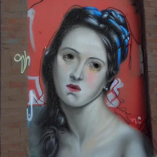 Prompt: Graffiti of a realistic portrait of a woman