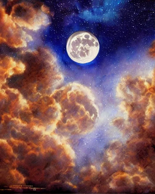 Image similar to full moon night sky background, airbrush, drew struzan illustration art, key art, movie poster