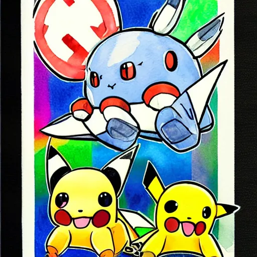 Prompt: bitcoin inspired pokemon, ken sugimori art, original 1 5 1, watercolor