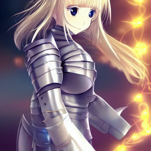 Image similar to a beautiful blond knight girl anime character