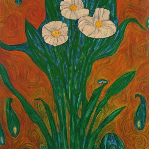 Prompt: a painting of a lilies buke vaguely inspired in the style of gustav klimt