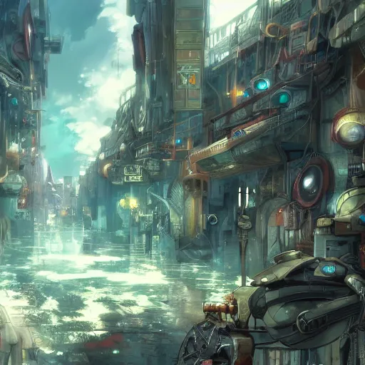 Prompt: screenshot from an anime, hd, artstation, sci-fi, anime in a steampunk city