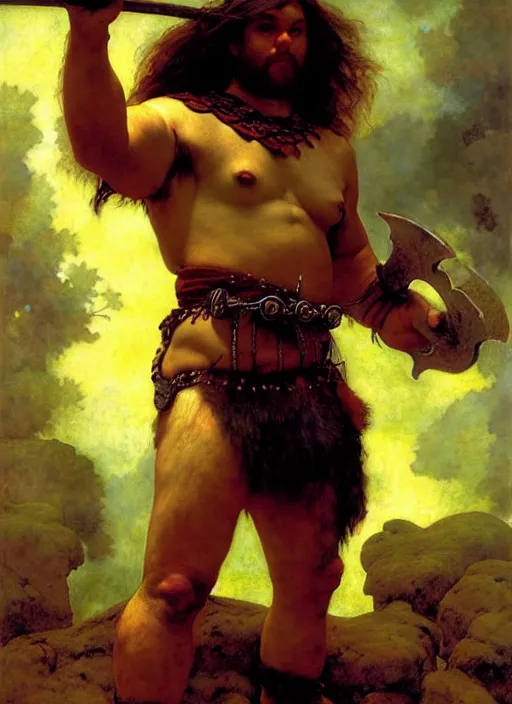 Image similar to barbarian, full body, dnd character art portrait, dramatic lighting, vivid colors by edgar maxence and caravaggio and michael whelan.