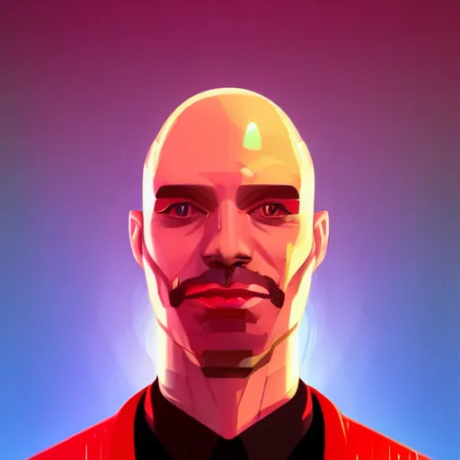 Image similar to portrait of a bald man, synthwave, universe background, symmetrical, artstation