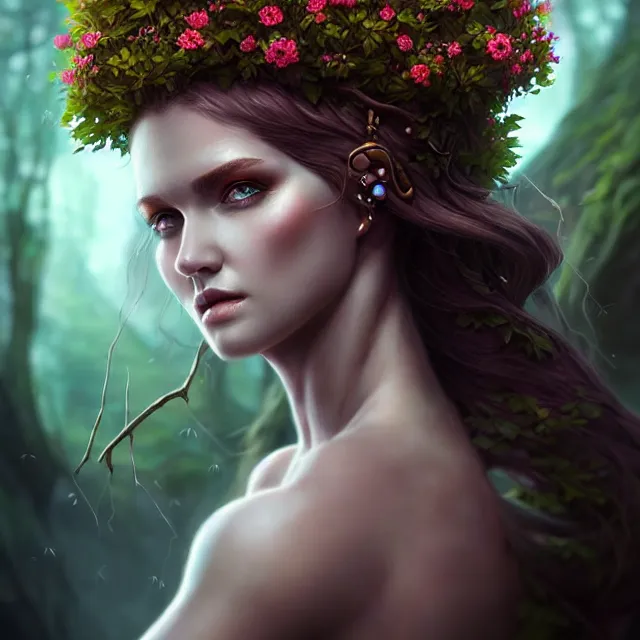 Image similar to epic professional digital portrait art of dryad 👩‍💼😉,best on artstation, cgsociety, wlop, Behance, pixiv, astonishing, impressive, outstanding, epic, cinematic, stunning, gorgeous, concept artwork, much detail, much wow, masterpiece.