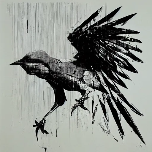 Image similar to the progressive rasterization of a bird, oil on canvas by dave mckean and yoji shinkawa and ivan shishkin