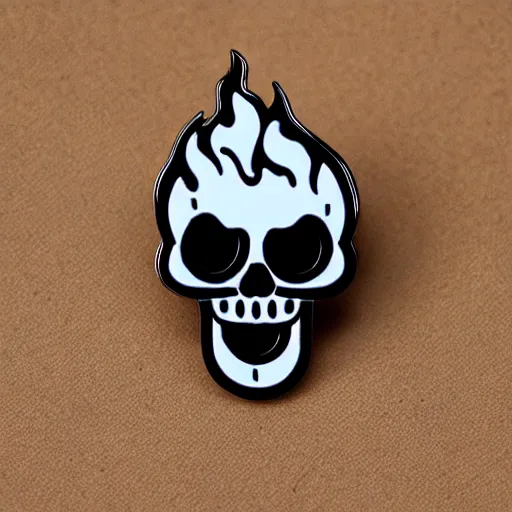 Prompt: a highly detailed retro minimalistic gleeful clean skull with fire flame enamel pin