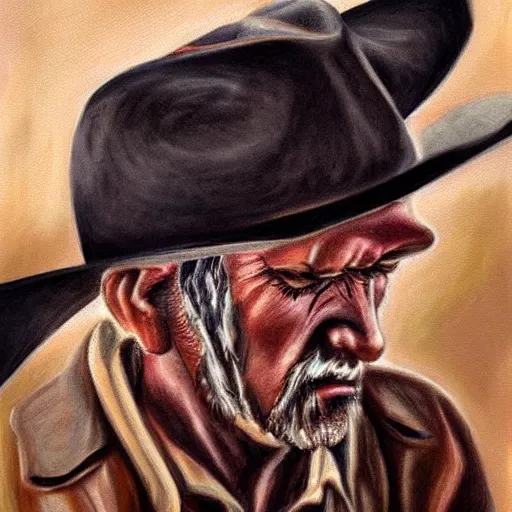 Prompt: crying cowboy, photorealistic, sad, crying, cowboy hat