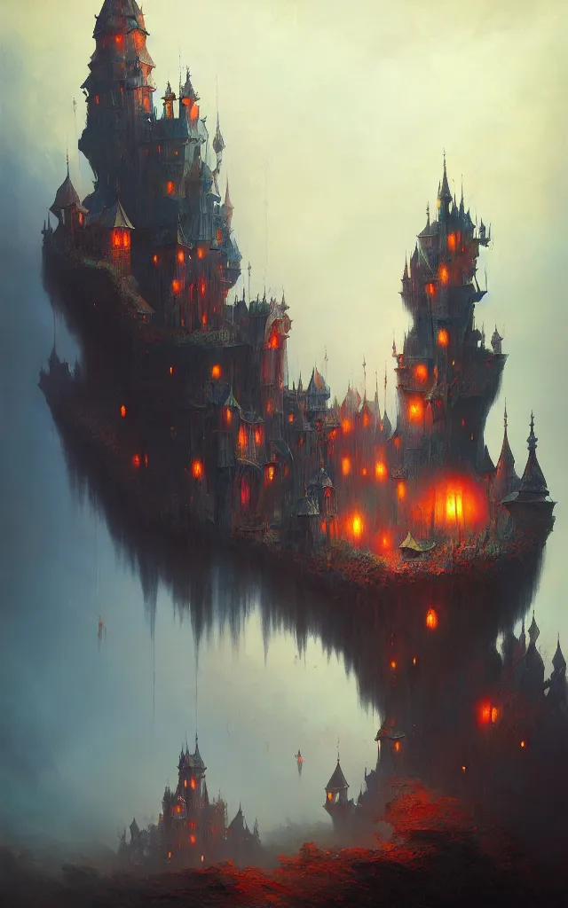 Image similar to a beautiful dark vintage abstract castle by Raja Ravi Varma and Gediminas Pranckevicius, trending on ArtStation, by Sam Spratt, explosion of colors, white spirit