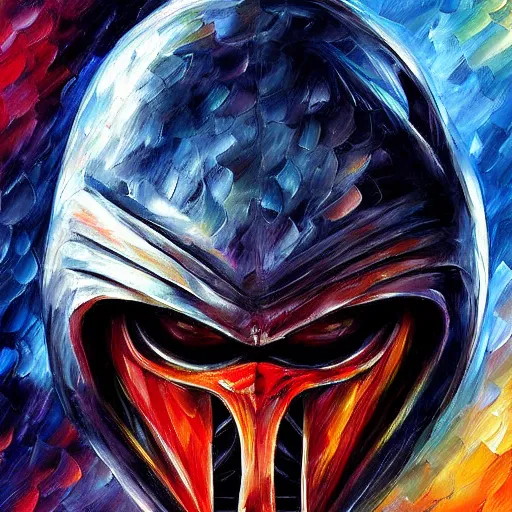 Prompt: digital painting of The Predator by Leonid Afremov, alien helmet and armor